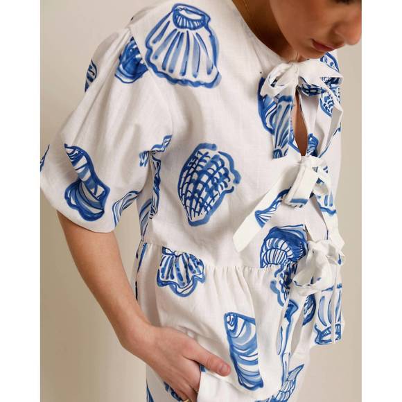 NEW BAILEY ROSE st. pete shell tie front top in blue - Picture 5 of 6